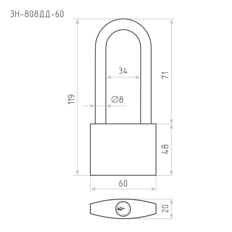 Схема Замок навесной ЗН-808дд цвет Серебро Нора-М