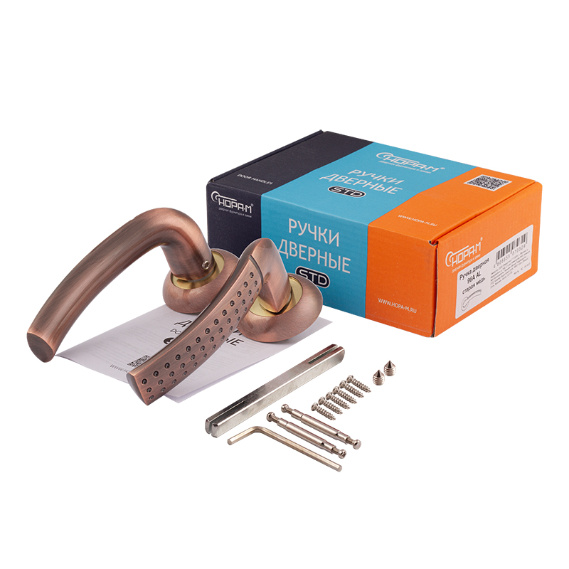Комплектация и упаковка Ручка дверная 96А AL цвет Старая медь Нора-М