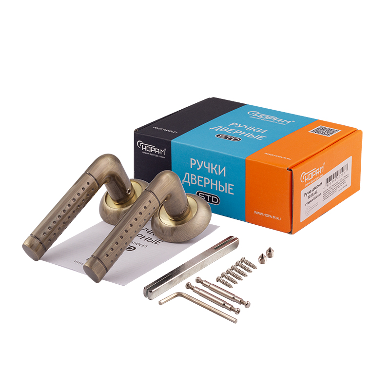 Комплектация и упаковка Ручка дверная 101А  цвет Старая бронза Нора-М
