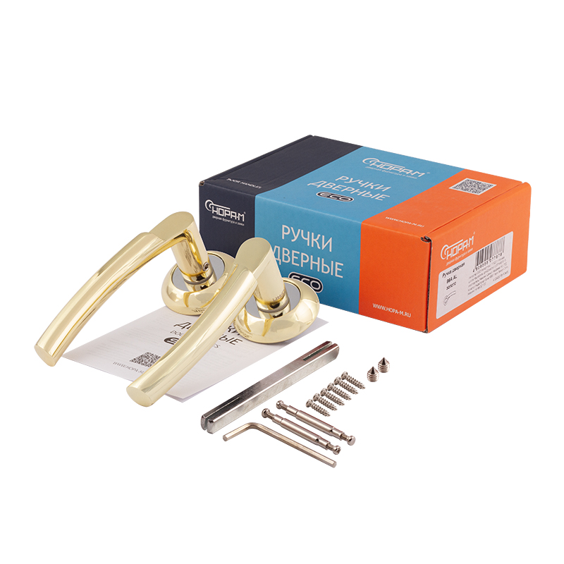 Комплектация и упаковка Ручка дверная 99А AL цвет Золото Нора-М