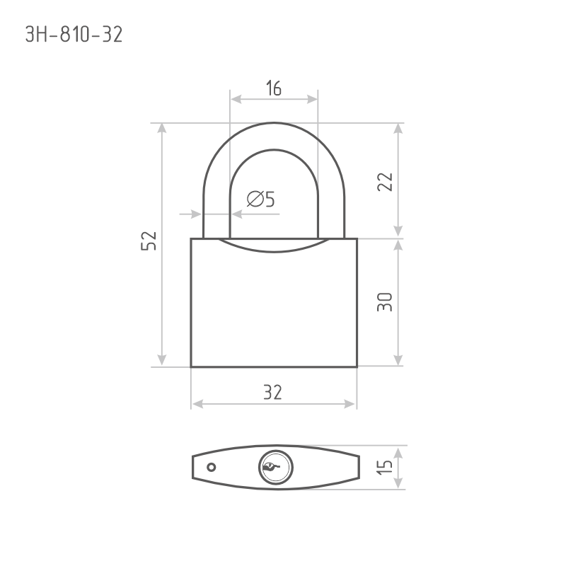 Схема Замок навесной ЗН-810 цвет Латунь Нора-М