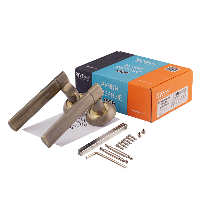 Комплектация и упаковка Ручка дверная 103А AL цвет Старая бронза Нора-М