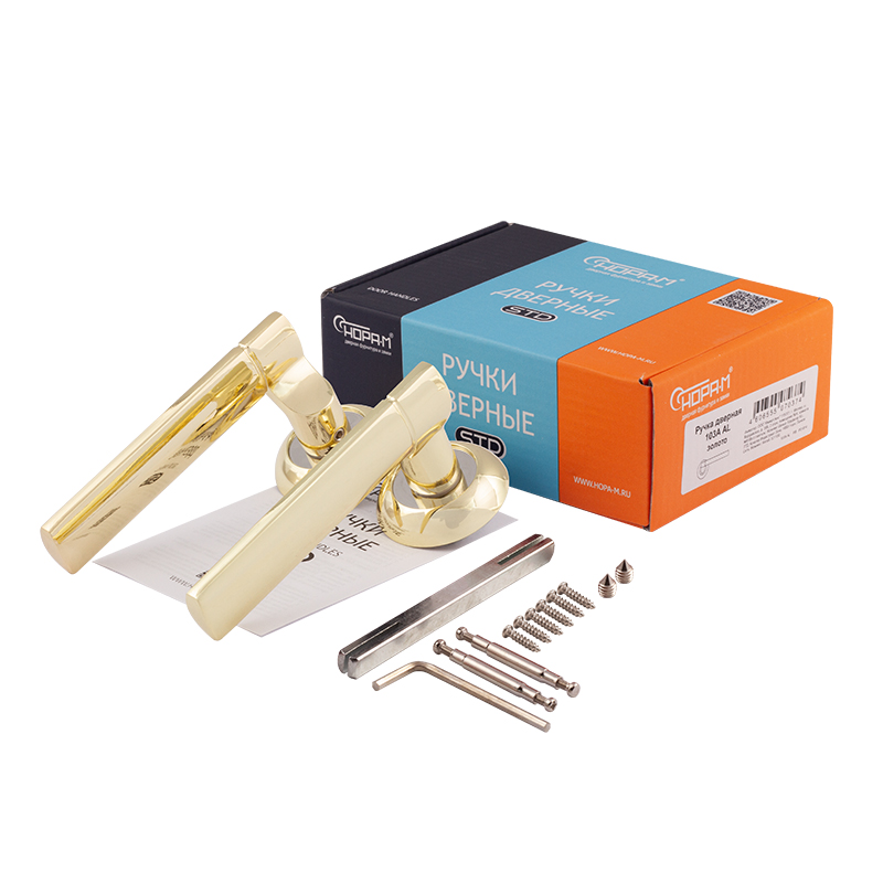 Комплектация и упаковка Ручка дверная 103А AL цвет Золото Нора-М
