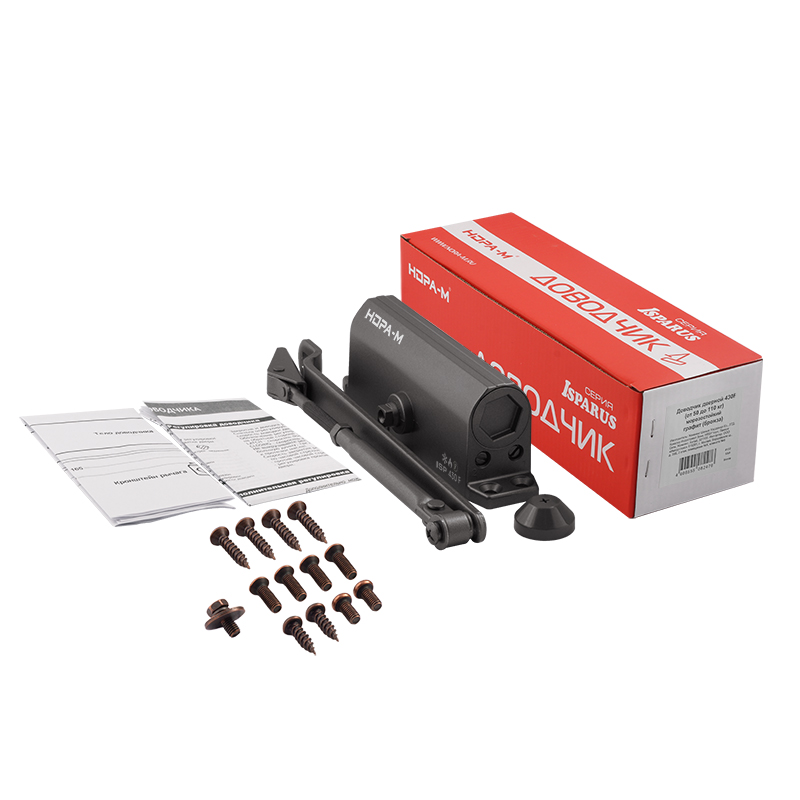 Комплектация и упаковка Доводчик дверной с фиксацией 430 F ISPARUS от 50 до 110 кг цвет Графит Нора-М