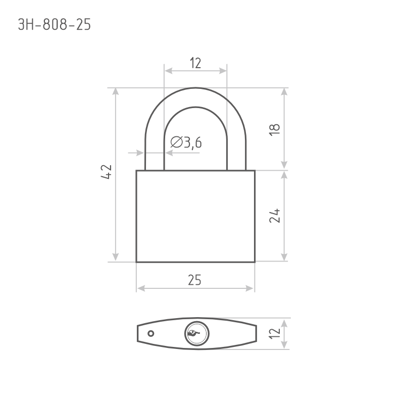 Схема Замок навесной ЗН-808 цвет Серебро Нора-М