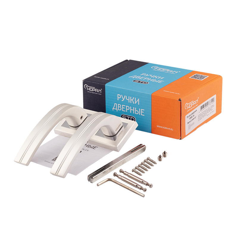 Комплектация и упаковка Ручка дверная 106К AL цвет Белый жемчуг Нора-М