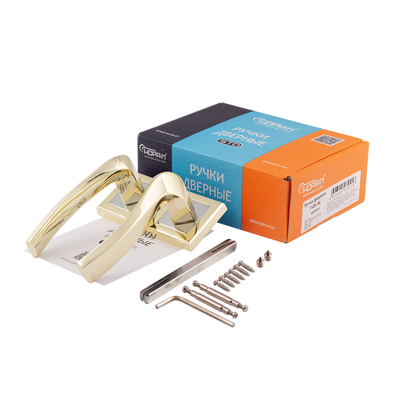 Комплектация и упаковка Ручка дверная 112К AL цвет Золото Нора-М