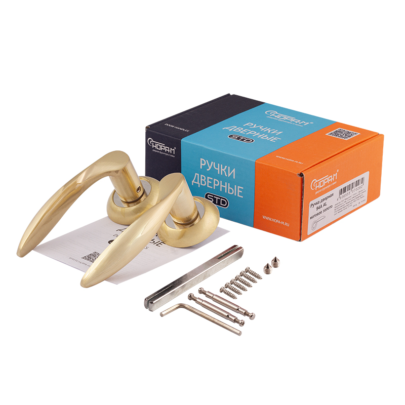 Комплектация и упаковка Ручка дверная 94А AL цвет Матовое золото Нора-М