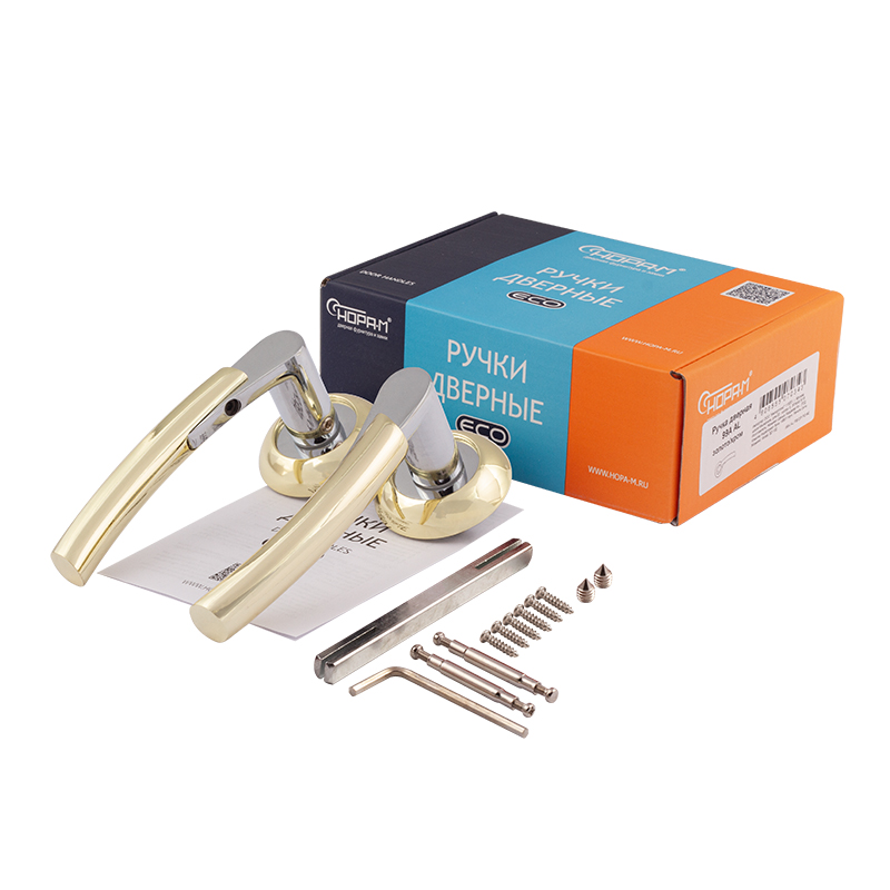 Комплектация и упаковка Ручка дверная 99А AL цвет Золото/хром Нора-М