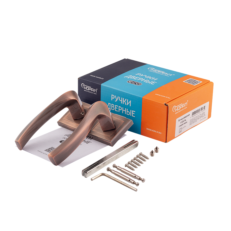 Комплектация и упаковка Ручка дверная 112К AL цвет Старая медь Нора-М