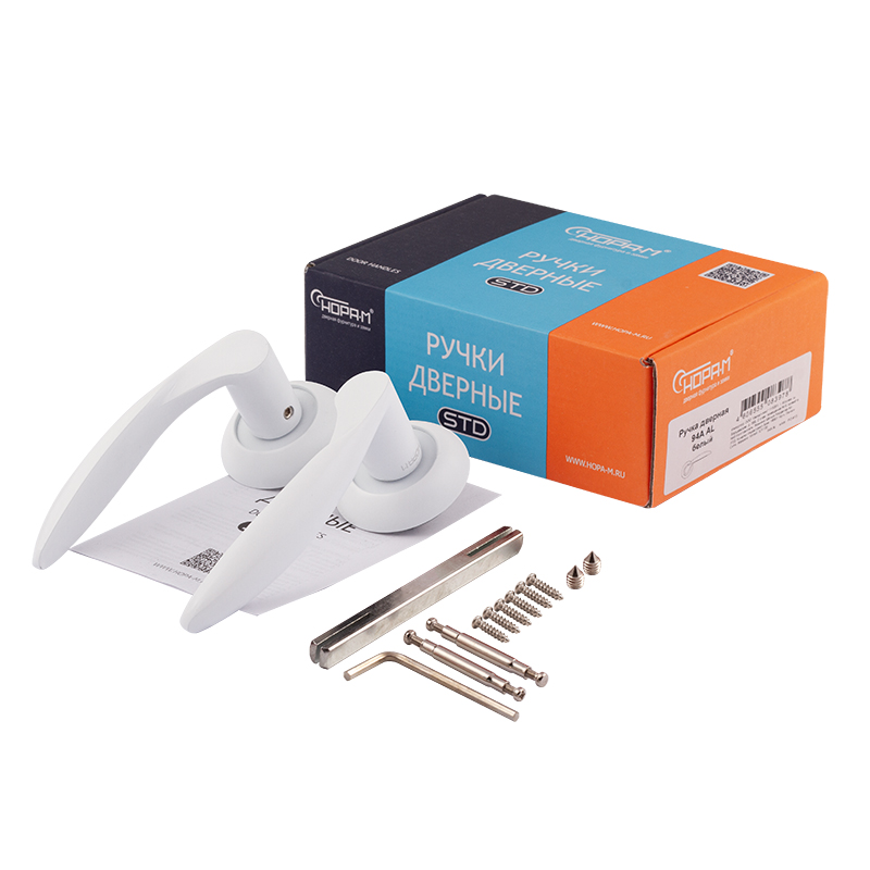 Комплектация и упаковка Ручка дверная 94А AL цвет Белый Нора-М