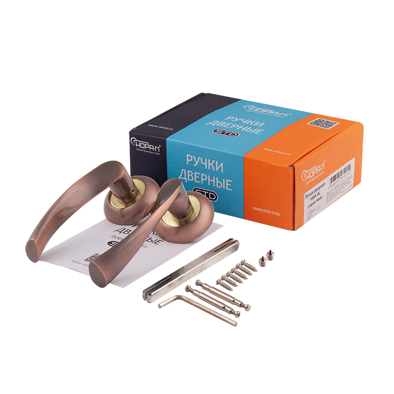 Комплектация и упаковка Ручка дверная 100А Al цвет Старая медь Нора-М