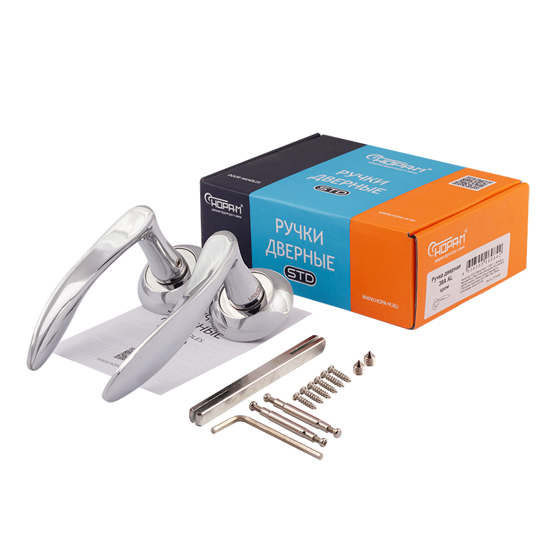 Комплектация и упаковка Ручка дверная 38А цвет Хром Нора-М