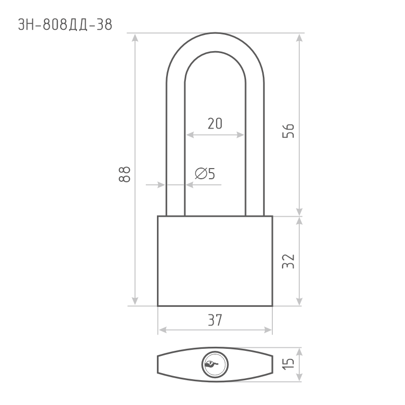 Схема Замок навесной ЗН-808дд цвет Серебро Нора-М