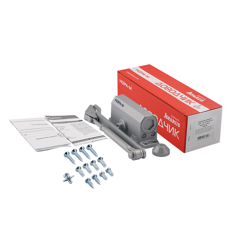 Комплектация и упаковка Доводчик дверной с фиксацией 410 F ISPARUS от 15 до 60 кг цвет Серый Нора-М