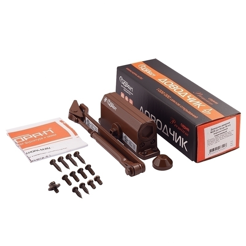 Комплектация и упаковка Доводчик дверной 2S от 25 до 70 кг цвет Коричневый Нора-М
