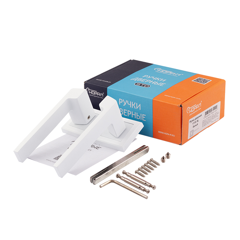 Комплектация и упаковка Ручка дверная 111K AL цвет Белый Нора-М