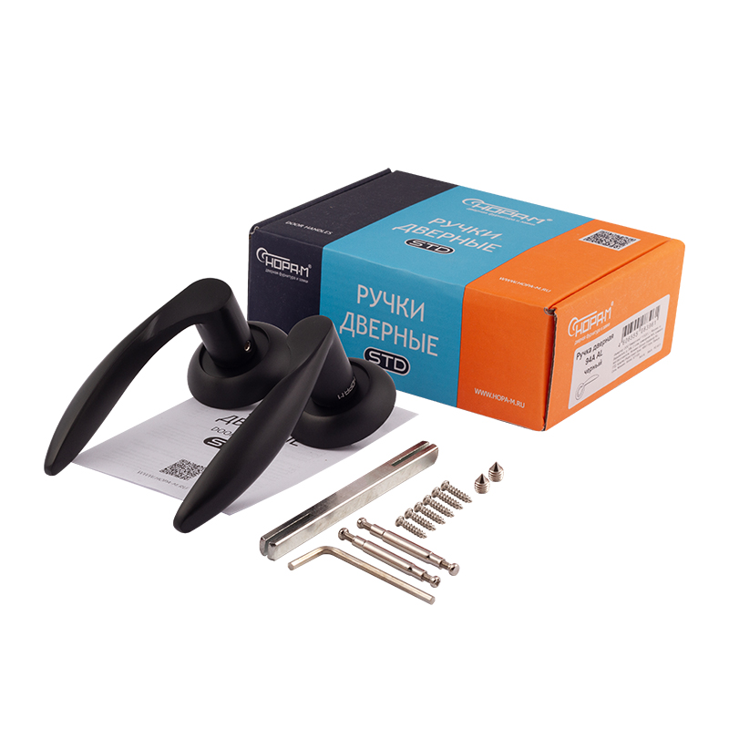 Комплектация и упаковка Ручка дверная 94А AL цвет Черный Нора-М